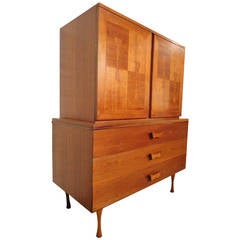 Beautiful Mid-Century Walnut Dresser with Burl Wood Inlay 1