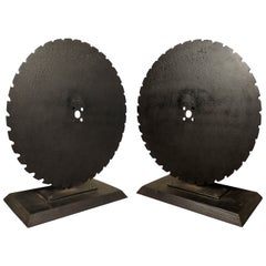 Pair Of Solid Iron Mounted Saw Wheels