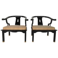 Pair Mid-Century Modern James Mont Style Black Lacquer Armchairs by Century 12