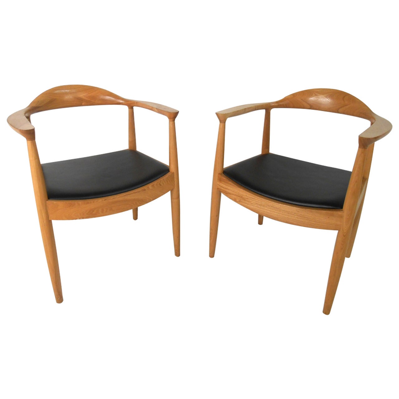 Pair of Mid-Century Modern Hans Wegner "The Chair" Style Armchairs