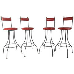 Set of Mid-Century Modern Jansen Style Swan Motif Barstools