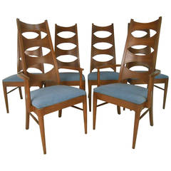 Set of Mid-Century Modern Cat Eye Dining Chairs by Kent Coffey