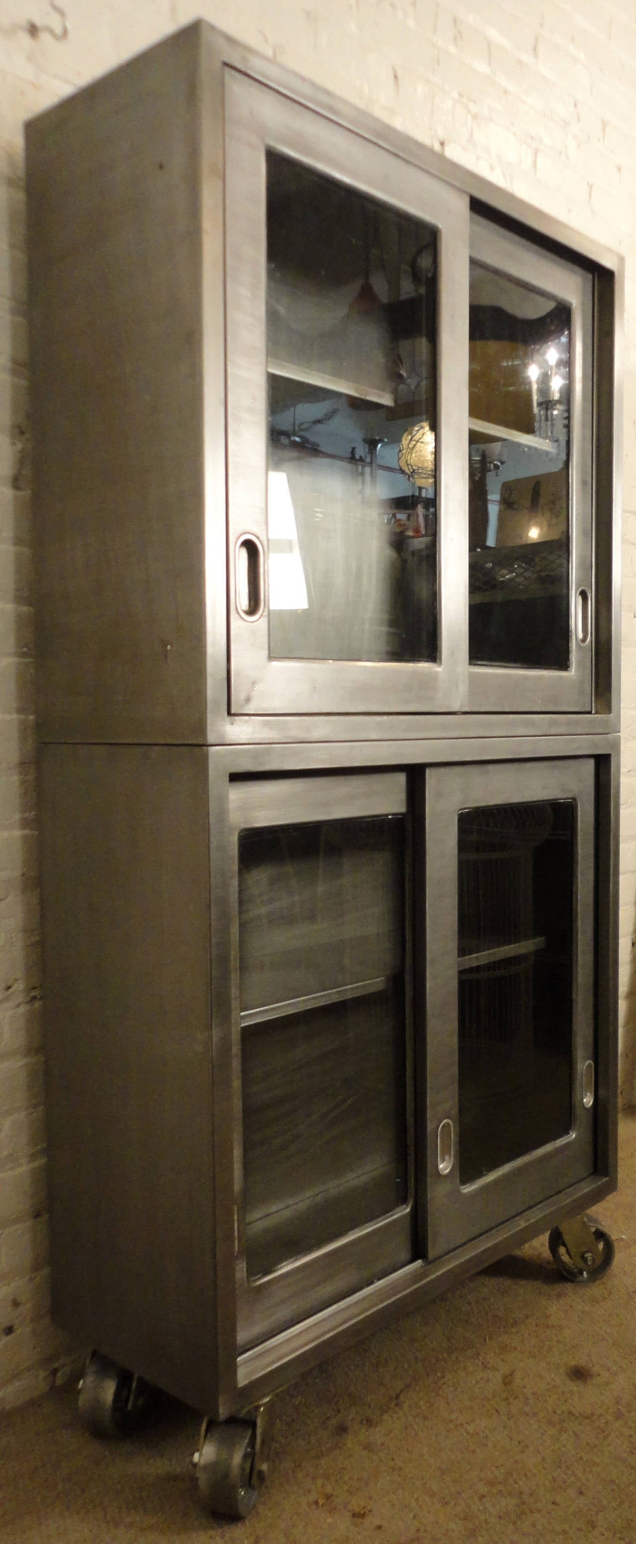 Mid-20th Century Striking Industrial Double Stack Cabinet on Castors
