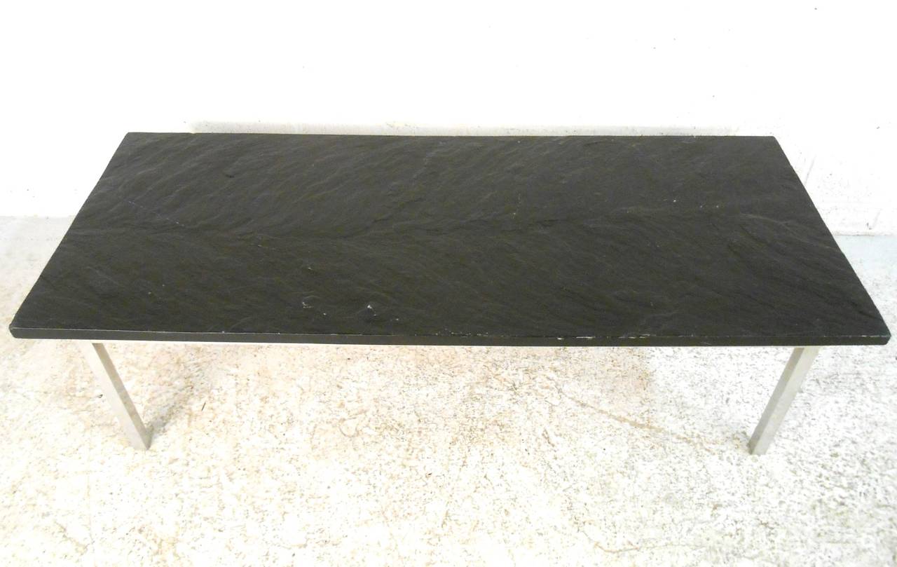 Mid-Century Modern Poul Kjærholm Style Slate Top Coffee Table