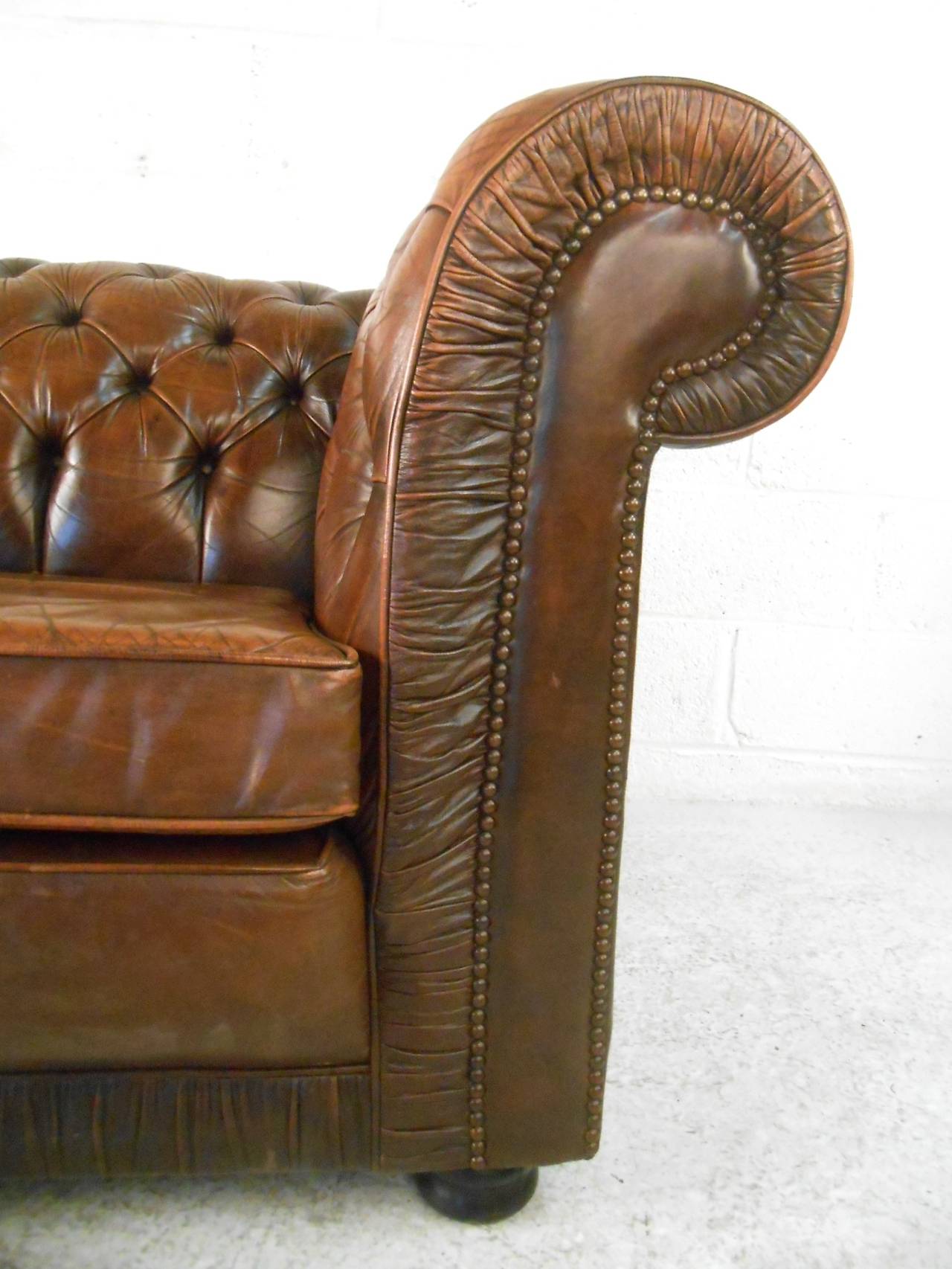 Unique MidCentury Modern Style Tufted Leather Chesterfield Sofa at 1stdibs