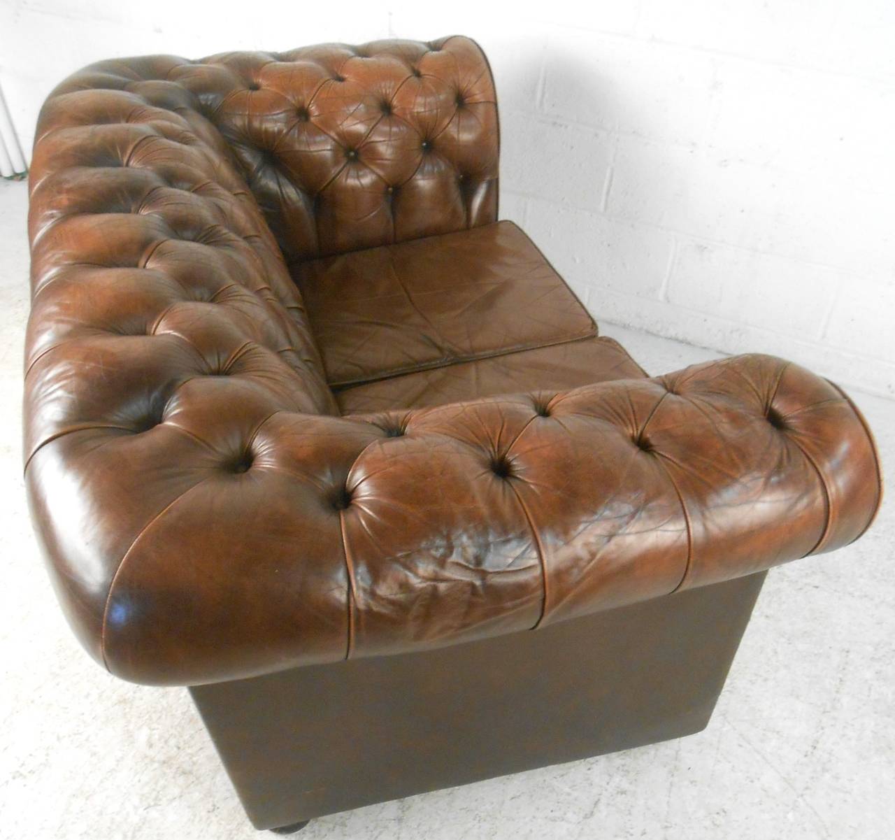 Unique MidCentury Modern Style Tufted Leather Chesterfield Sofa at 1stdibs