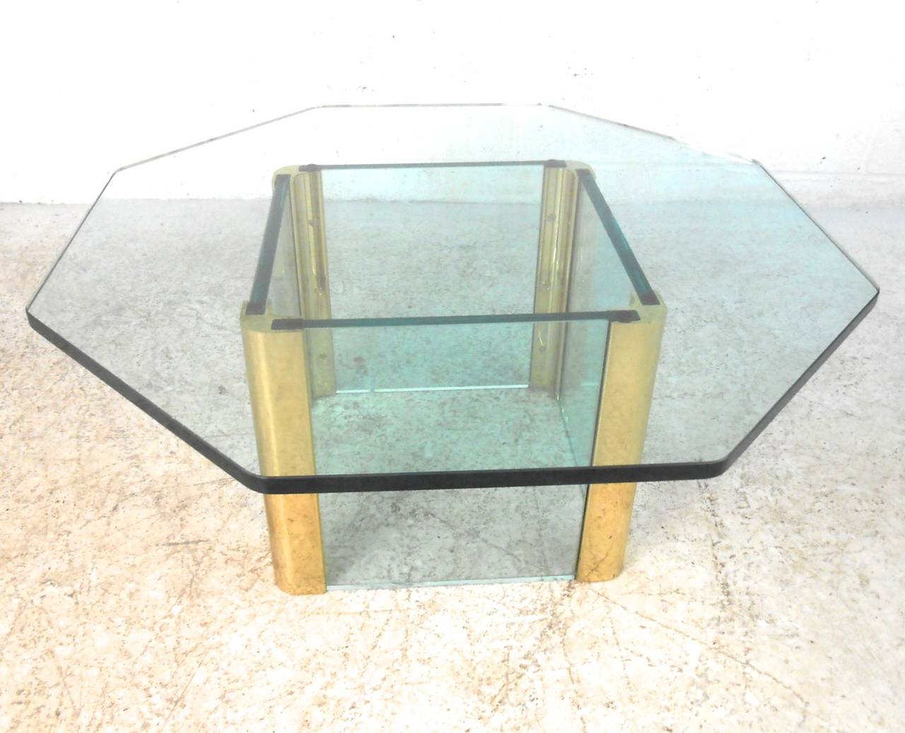 American Mid-Century Modern Brass and Glass Coffee Table after Leon Rosen