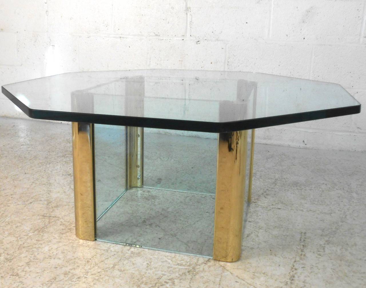 Mid-Century Modern Brass and Glass Coffee Table after Leon Rosen In Good Condition In Brooklyn, NY