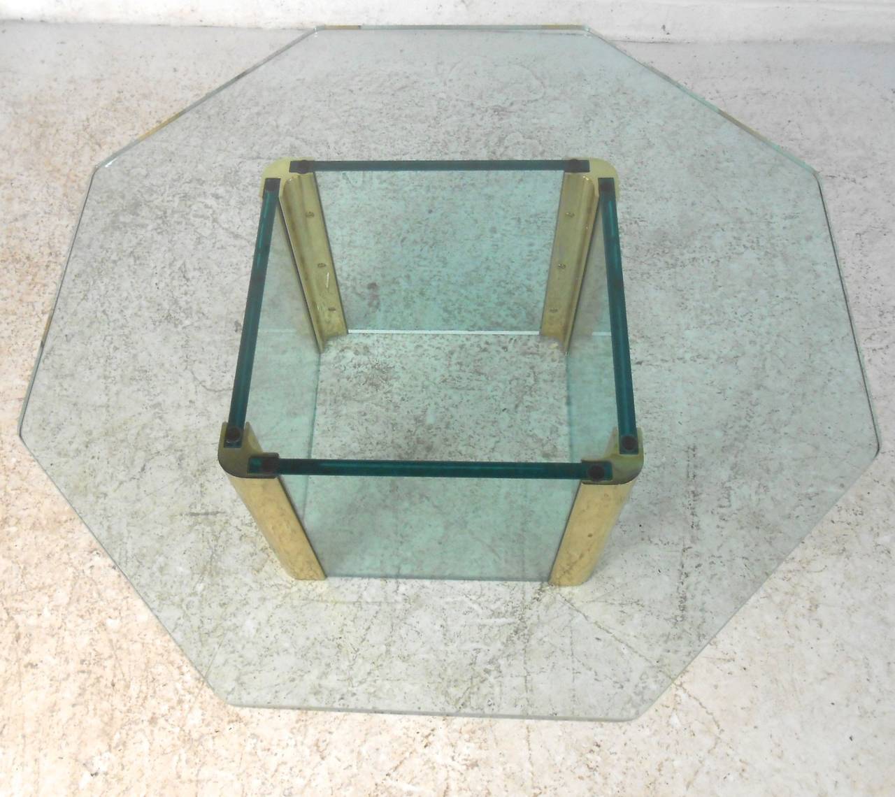 Late 20th Century Mid-Century Modern Brass and Glass Coffee Table after Leon Rosen