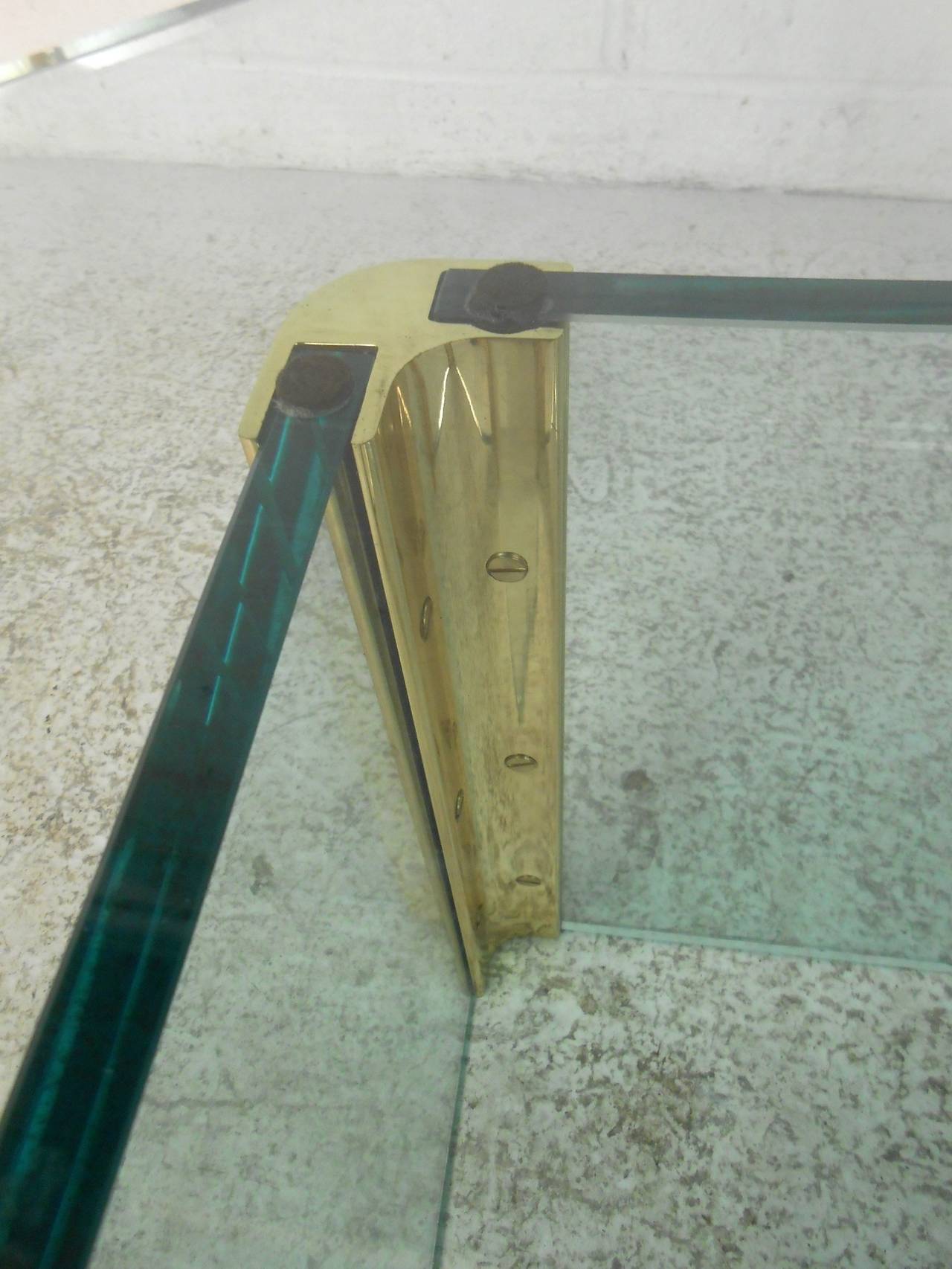 Mid-Century Modern Brass and Glass Coffee Table after Leon Rosen 1