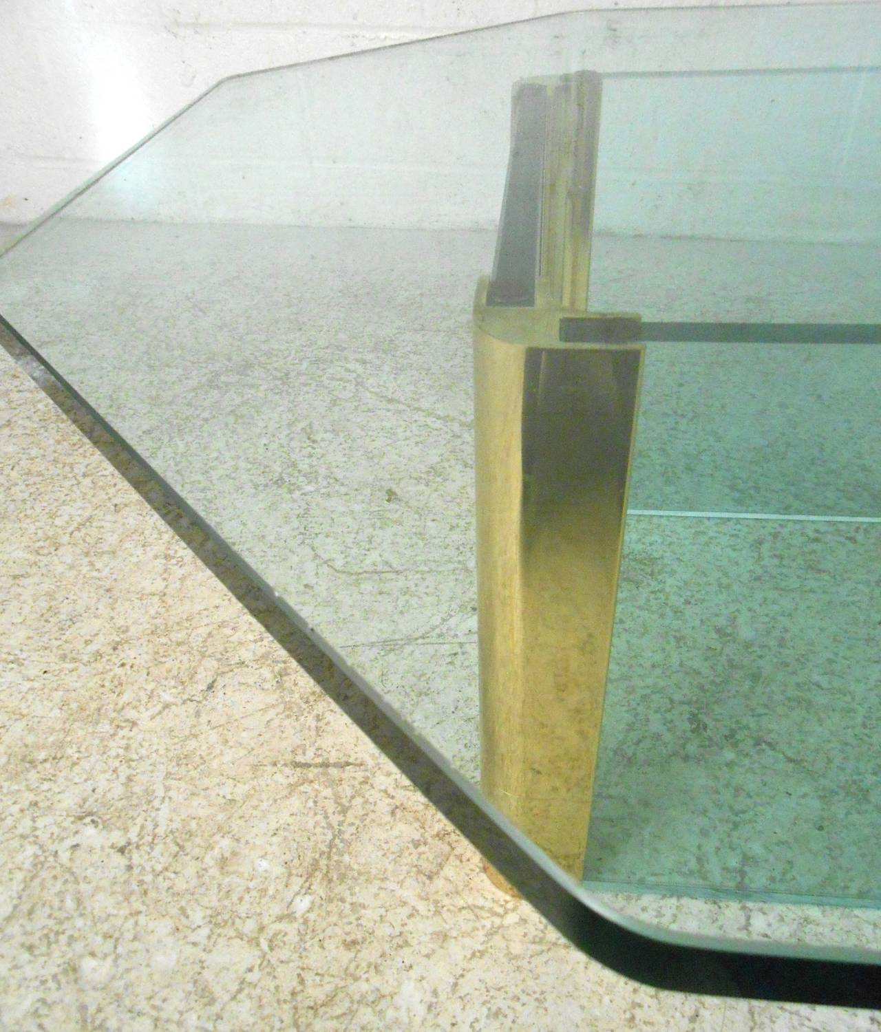Mid-Century Modern Brass and Glass Coffee Table after Leon Rosen 2