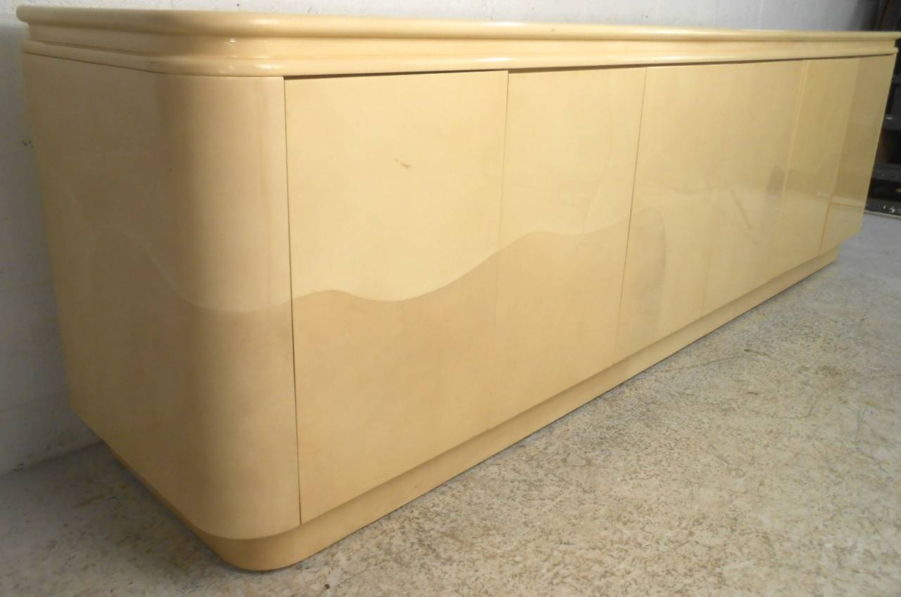 Unique Mid-Century Modern Goatskin, Karl Springer Style Sideboard In Good Condition In Brooklyn, NY
