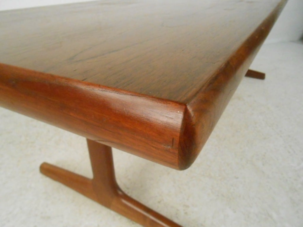 Danish Mid-Century Modern Teak Trestle Base Coffee Table For Sale