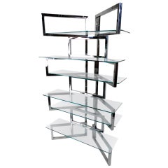 Unique Baughman Style Chrome and Glass Etagere