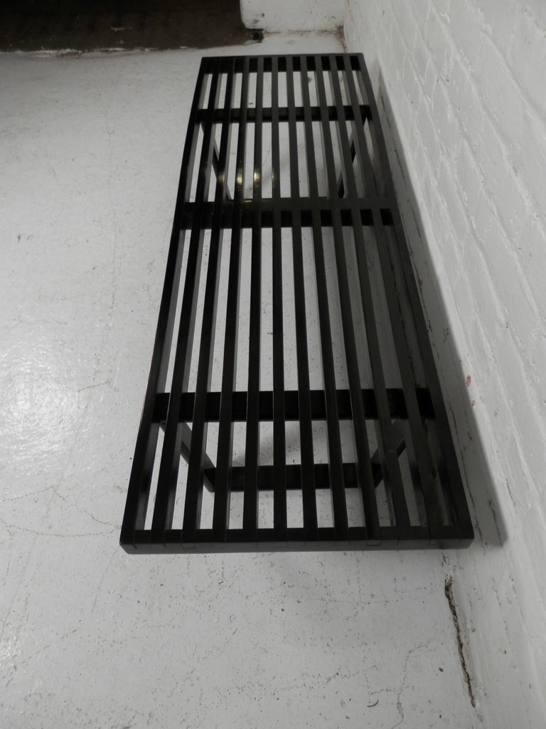 Mid-Century Modern Black Slat Bench By George Nelson