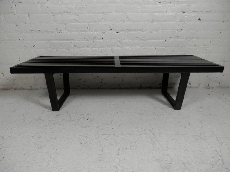 Mid-20th Century Black Slat Bench By George Nelson