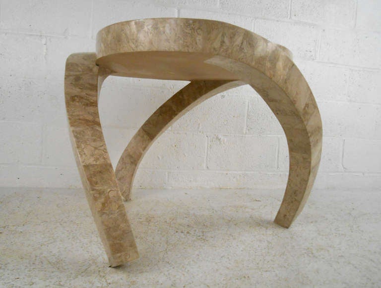 Modern Maitland Smith Style Tessellated Stone Hurricane Lamp Table