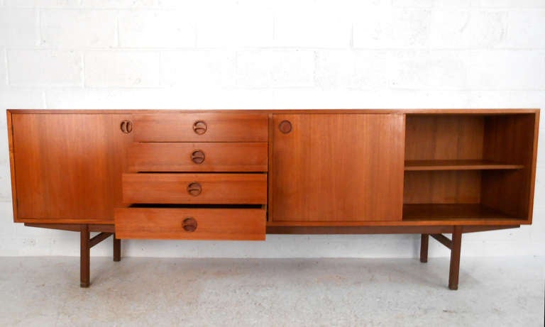 Italian Scandinavian Modern Teak Sideboard with Carved Pulls