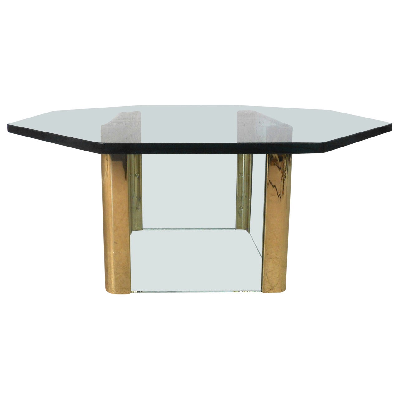 Mid-Century Modern Brass and Glass Coffee Table after Leon Rosen