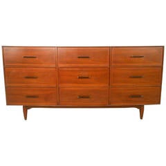 Unique Mid-Century Modern American Walnut Nine-Drawer Dresser