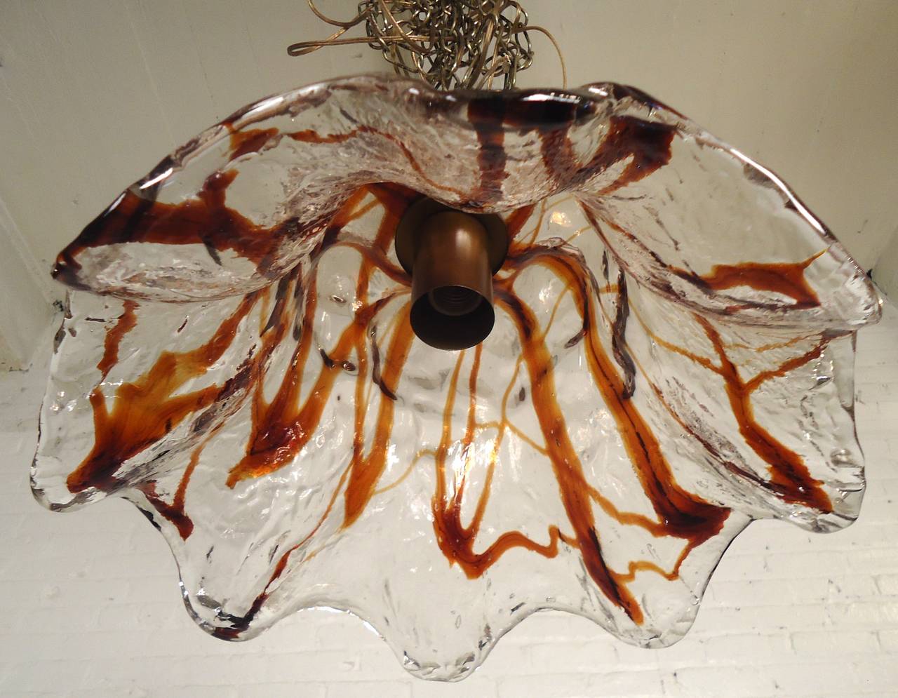 American Sculpted Blown Glass Petal Lamp by Mazzega