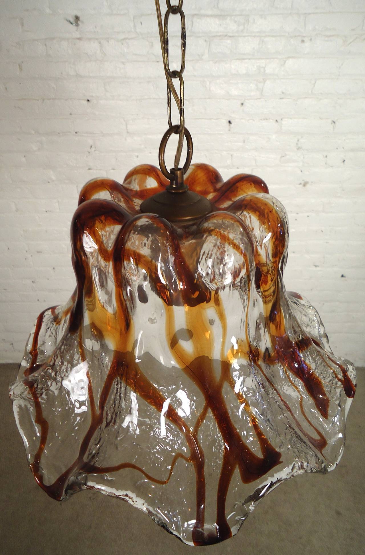 Mid-20th Century Sculpted Blown Glass Petal Lamp by Mazzega