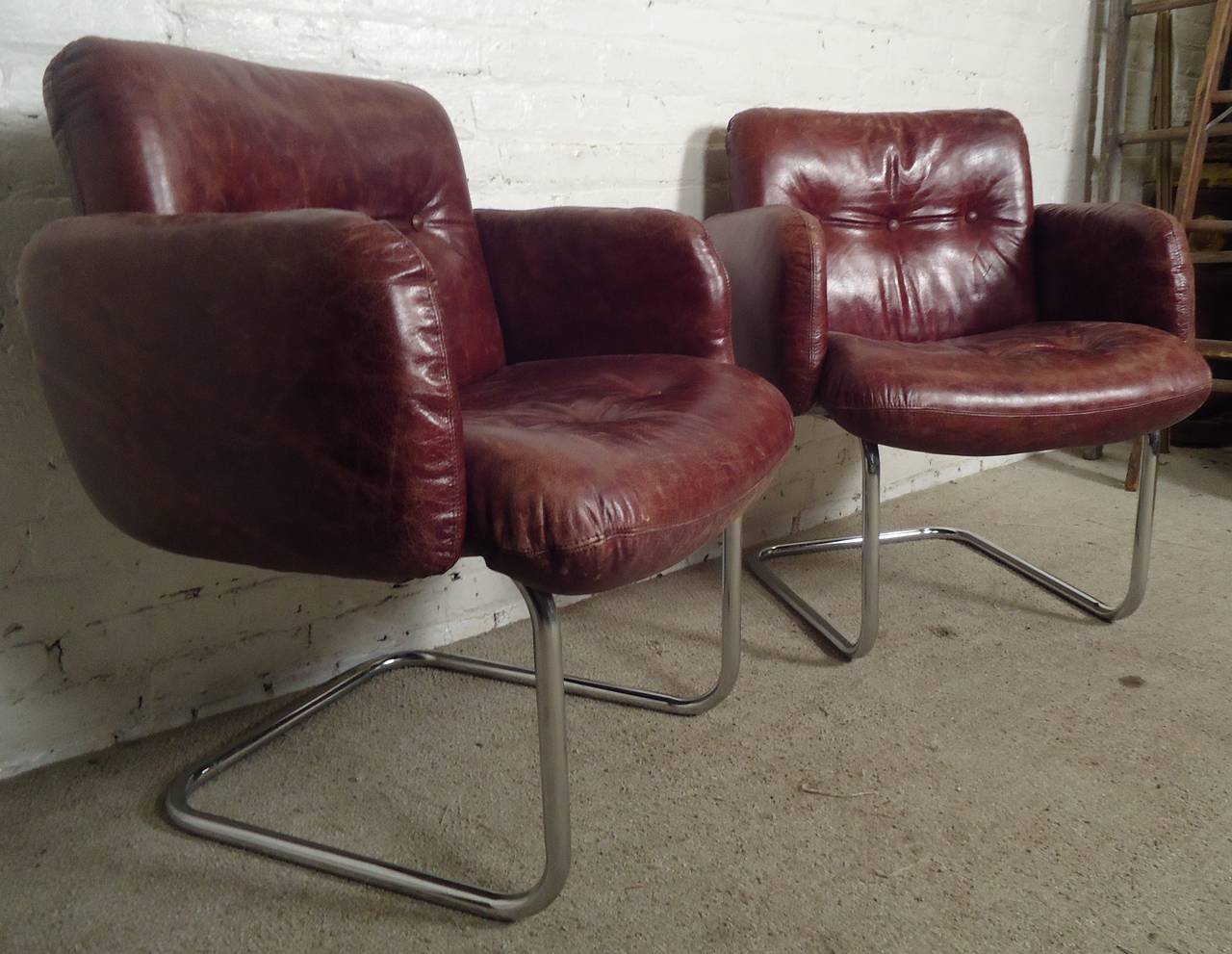 American Pair of Mid-Century Tufted Leather Chairs by Harvey Probber