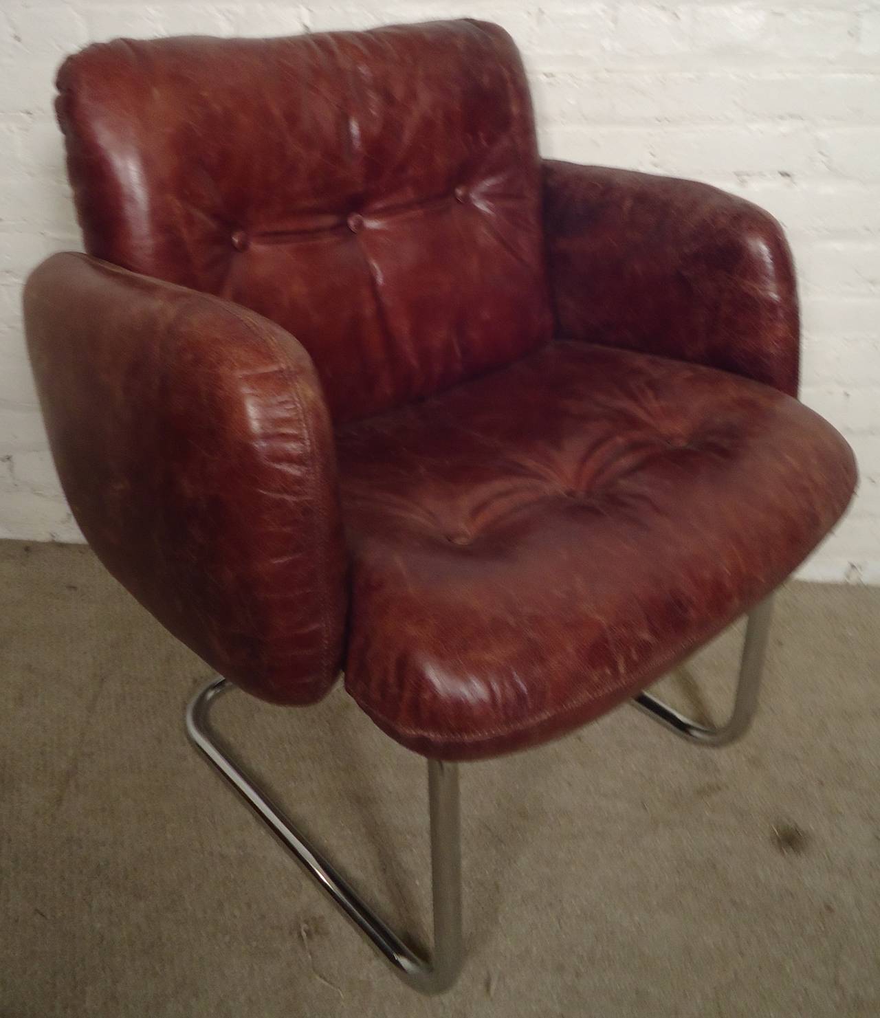 Mid-20th Century Pair of Mid-Century Tufted Leather Chairs by Harvey Probber