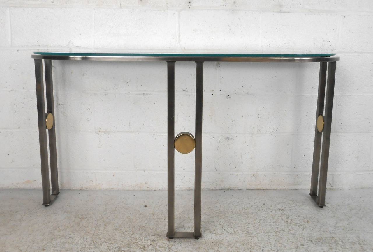 Mid-Century Modern Mastercraft Style Demilune Console Table In Good Condition In Brooklyn, NY