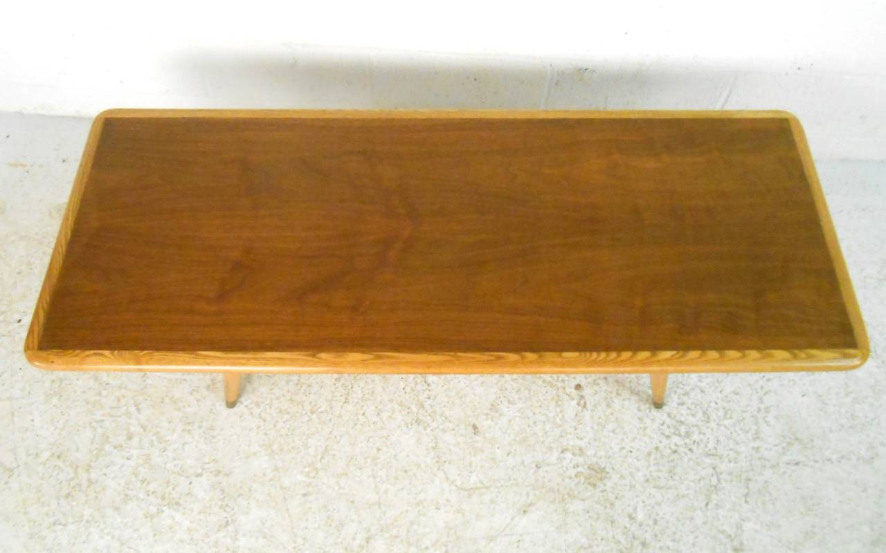 Heywood Wakefield Style Coffee Table with Brass Trim In Good Condition In Brooklyn, NY