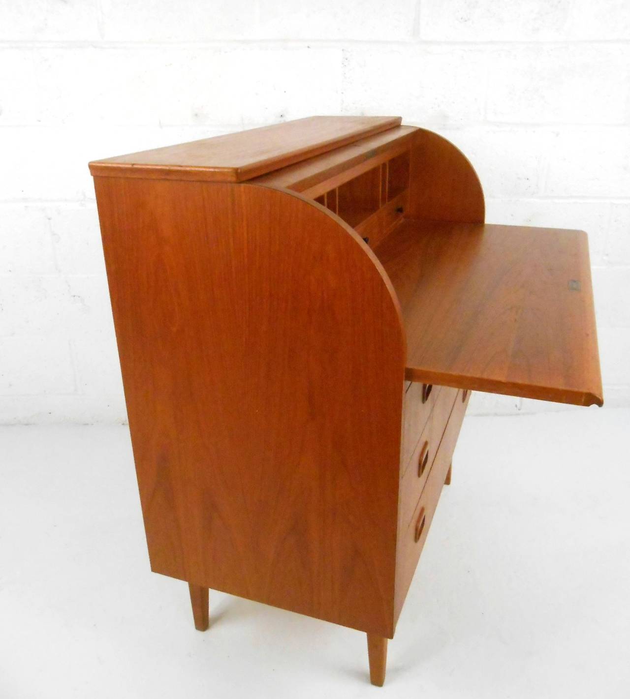 Mid-20th Century Mid-Century Modern Danish Teak Roll Top Cylinder Desk