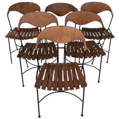 Six Slat Dinning Chairs By Arthur Umaoff