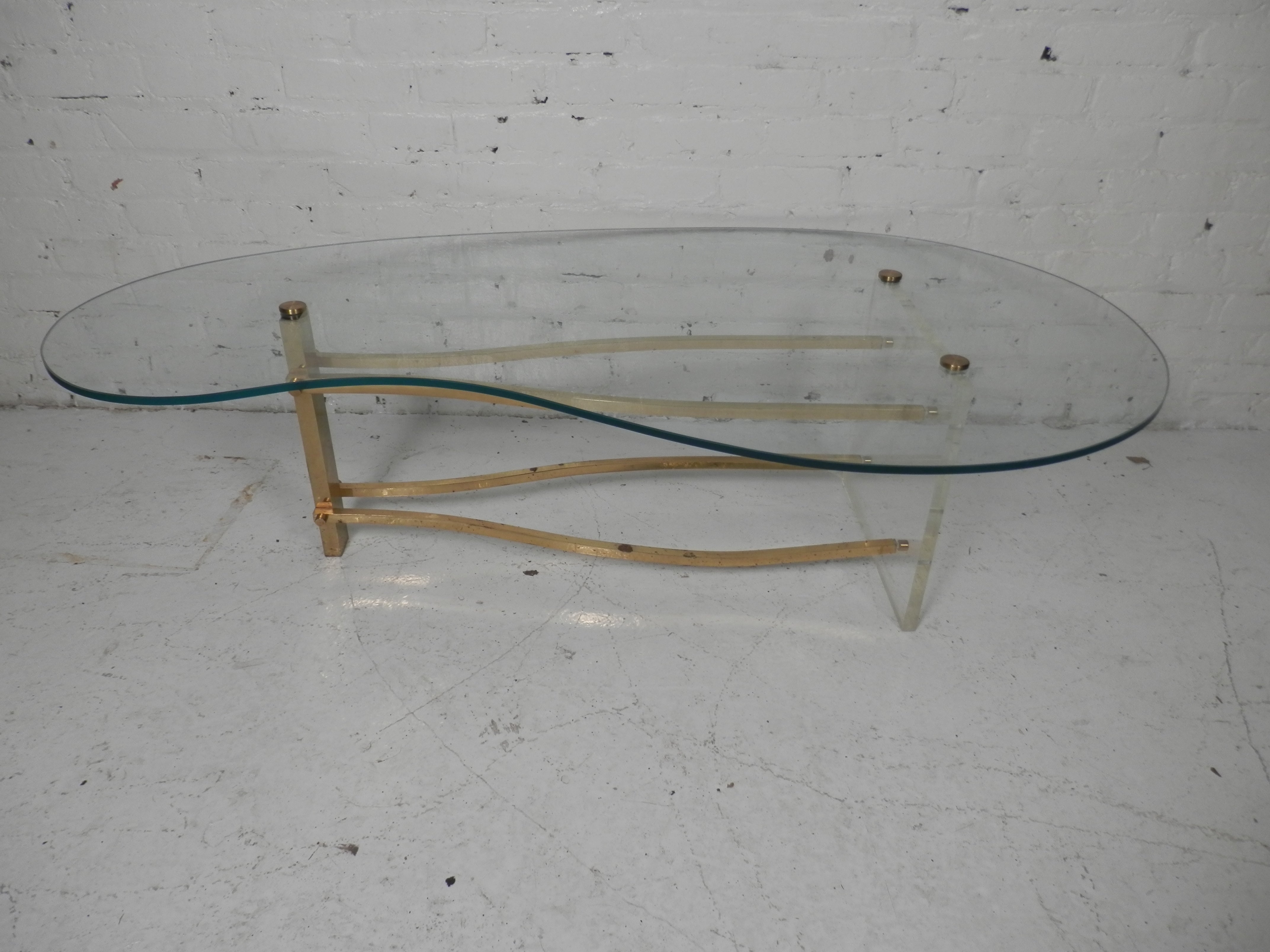 Glass And Lucite Kidney Coffee Table