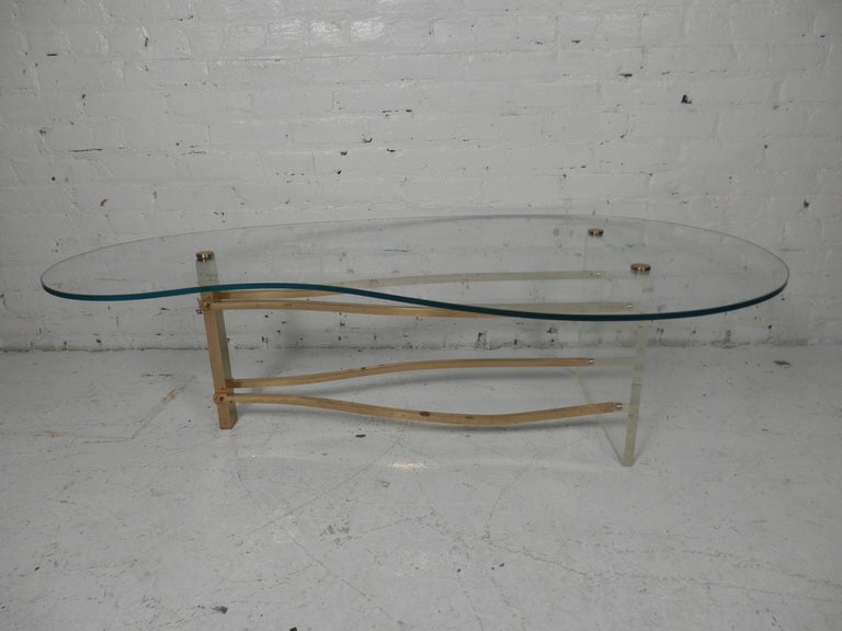 Mid-Century Modern Glass And Lucite Kidney Coffee Table
