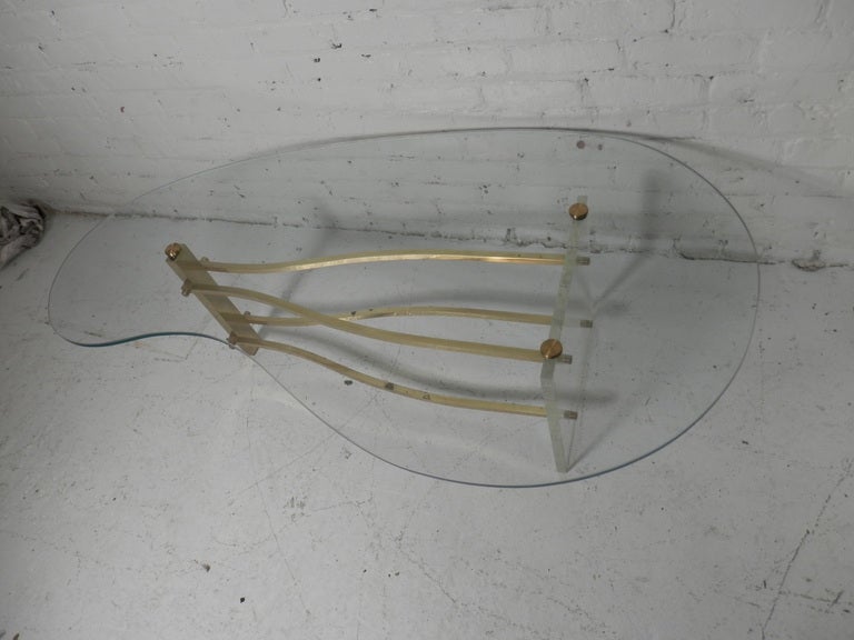 American Glass And Lucite Kidney Coffee Table