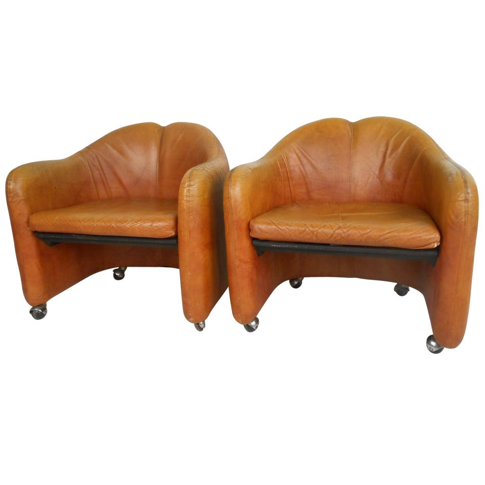 Pair of Vintage Italian Leather Club Chairs