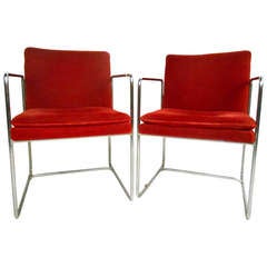 Pair Vintage Italian Chrome Frame Arm Chairs Pair Vintage Italian Chrome Frame Arm Chairs