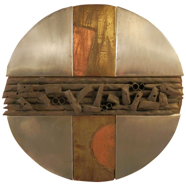 C. Jere Ispired Metal Relief Wall Sculpture In Brutalist Style at 1stDibs