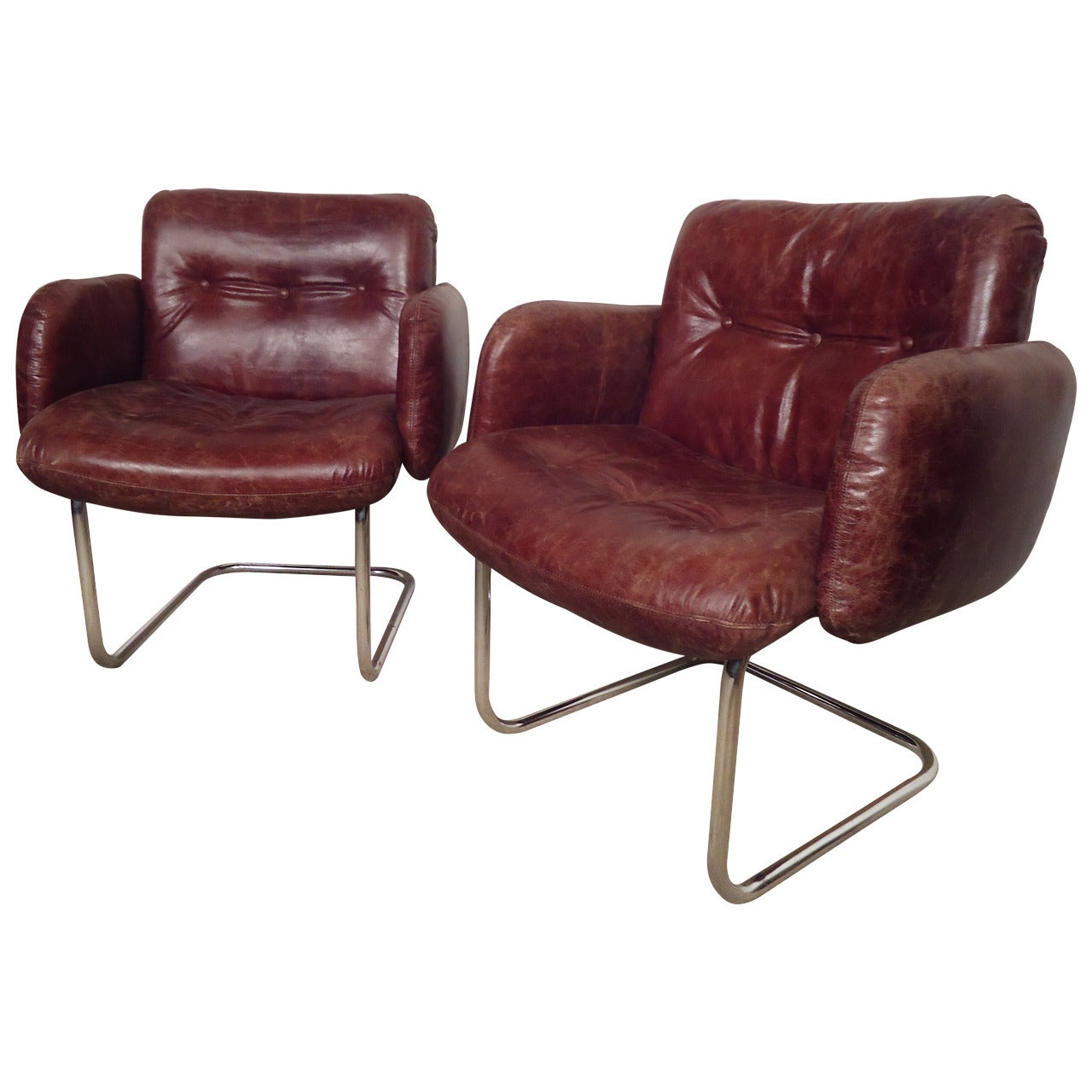 Pair of Mid-Century Tufted Leather Chairs by Harvey Probber