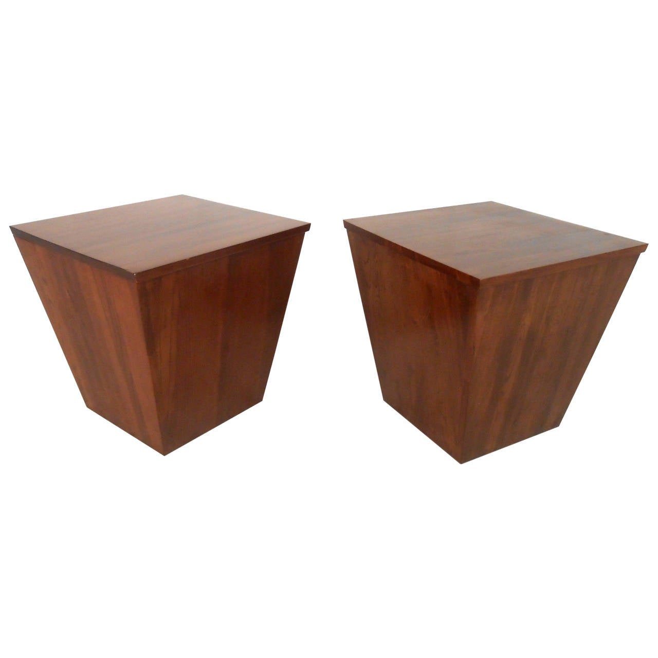 Pair Unique MidCentury Walnut Storage Cube End Tables at 1stDibs