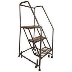 Vintage Industrial Metal Rolling Ladder