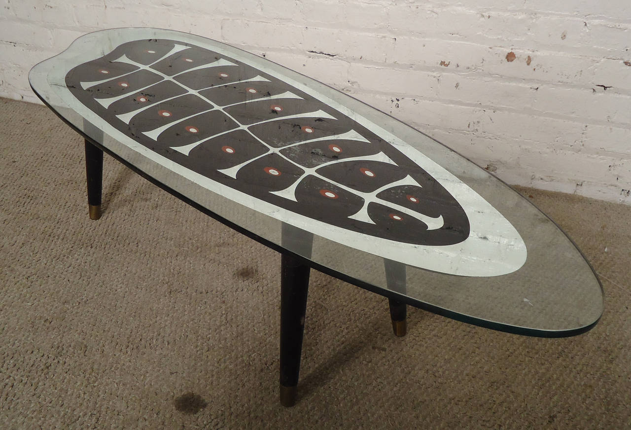 Mid-Century Modern Rare Mid-century Mirrored Coffee Table with Painted Design