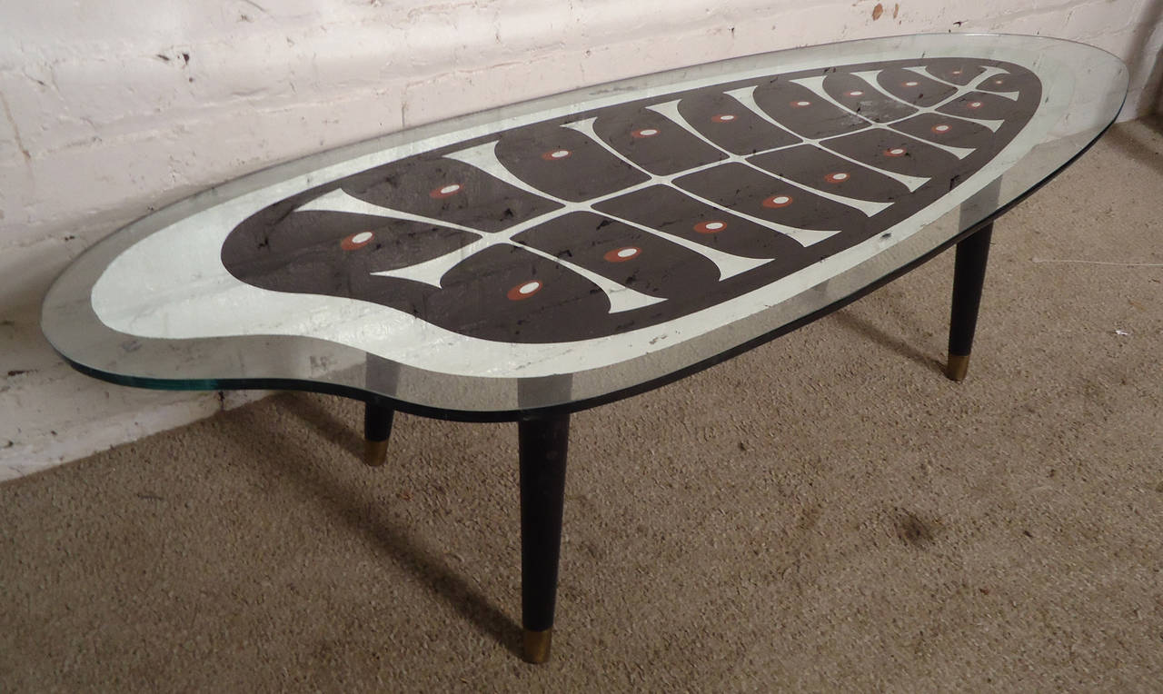 Rare Mid-century Mirrored Coffee Table with Painted Design 1