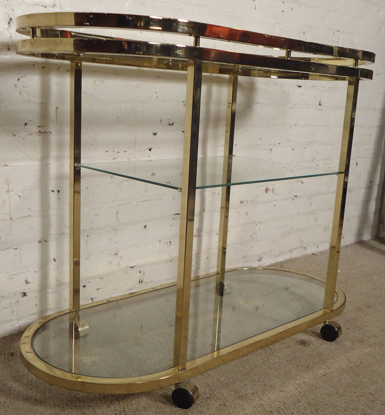 American Mid-Century Modern Milo Baughman Three-Tier Brass and Glass Bar Cart