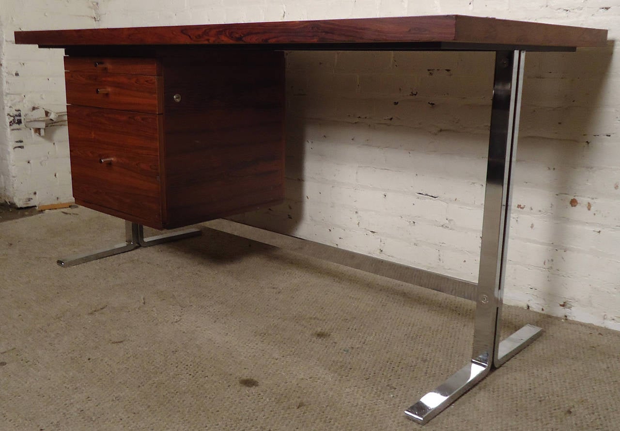 Mid-Century Modern Mid-Century Rosewood Desk with Chrome Trim