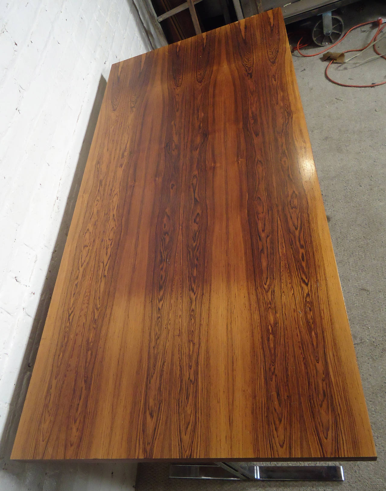 Mid-Century Rosewood Desk with Chrome Trim In Good Condition In Brooklyn, NY