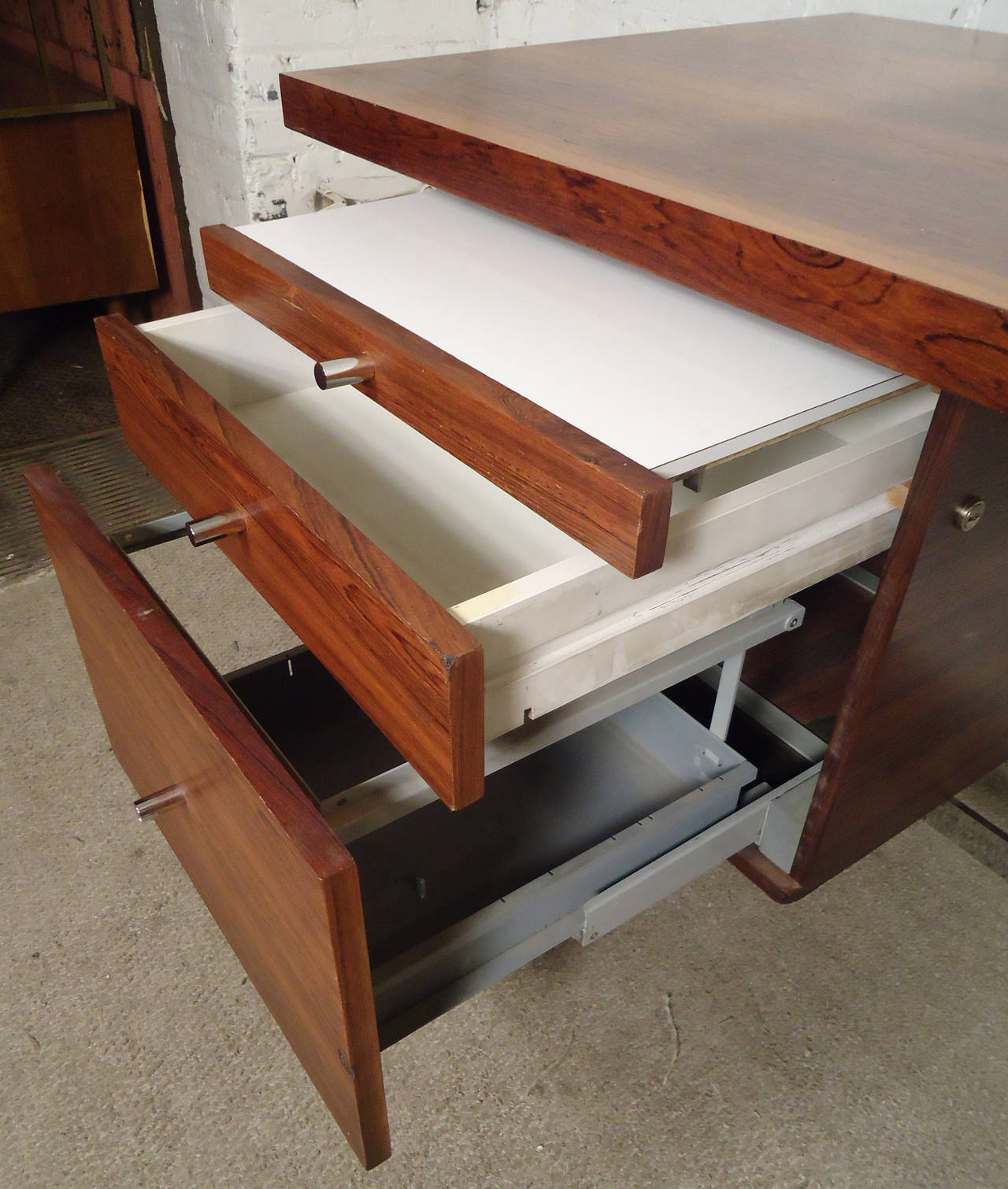 Mid-Century Rosewood Desk with Chrome Trim 3