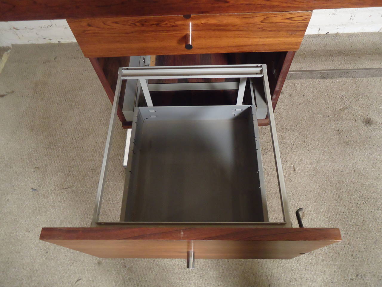 Mid-Century Rosewood Desk with Chrome Trim 4