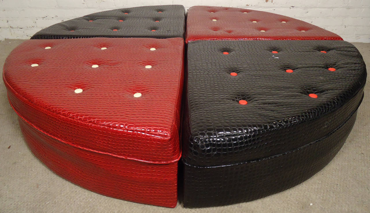 Unique vintage-modern faux snake skin Ottoman, separates into four triangular pieces making it perfect for any size area.

(Please confirm item location - NY or NJ - with dealer).