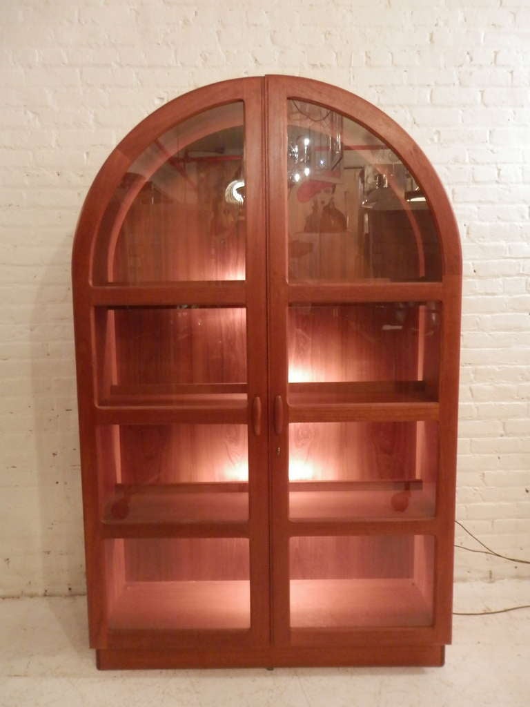 Teak Glass Door Cabinet By Dyrlund In Excellent Condition In Brooklyn, NY
